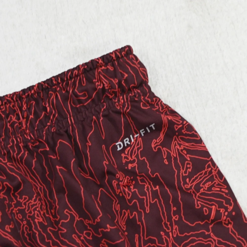 Nike‎ Basketball Shorts Mens XXL Regular Maroon Red Topo Print Big Swoosh Logo